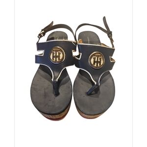 Tommy Hilfiger Black and Gold Sandals with Ankle Strap